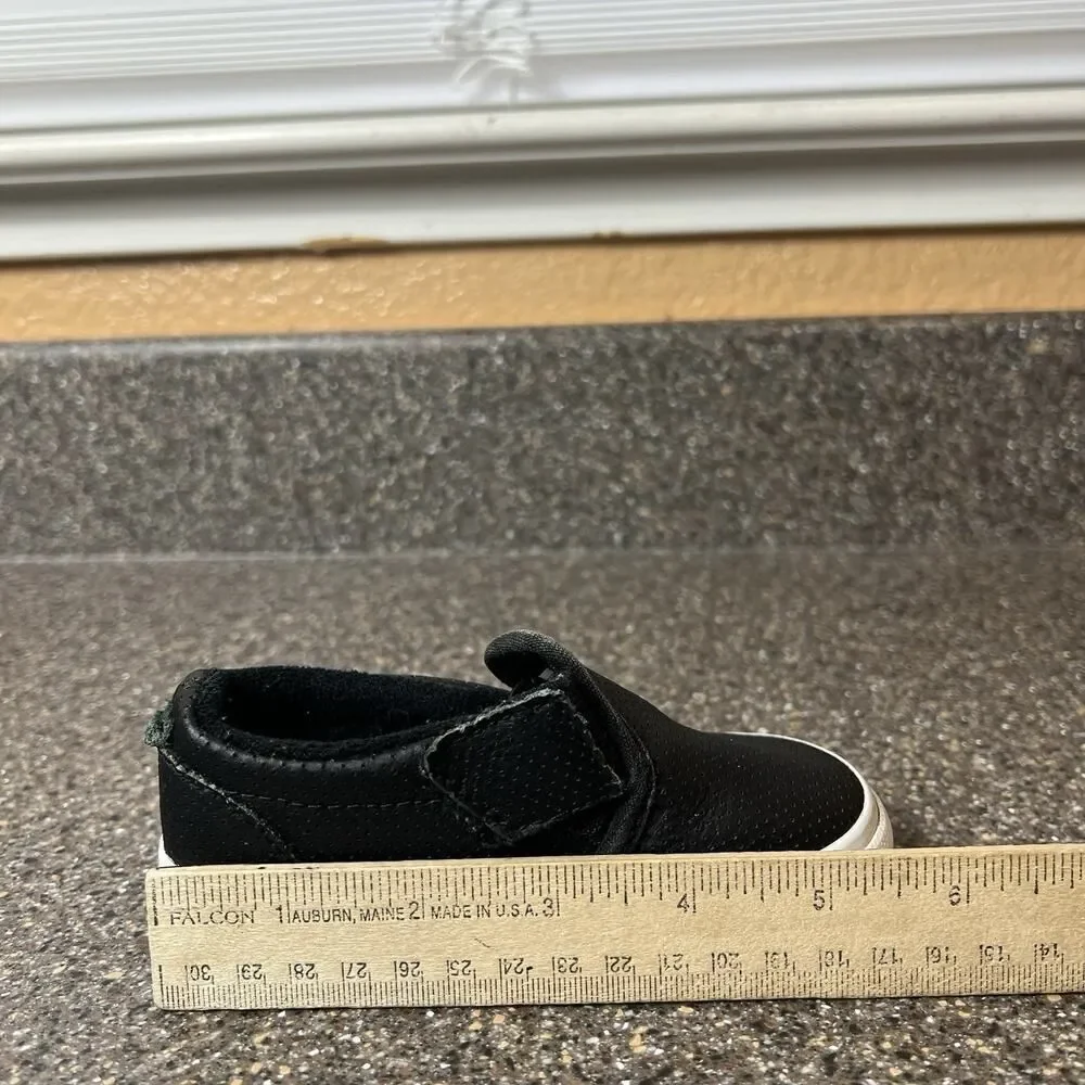 Vans Classic Little Kids Toddler Sz 6 Black Leather Sneaker Shoe Snap On Low Top